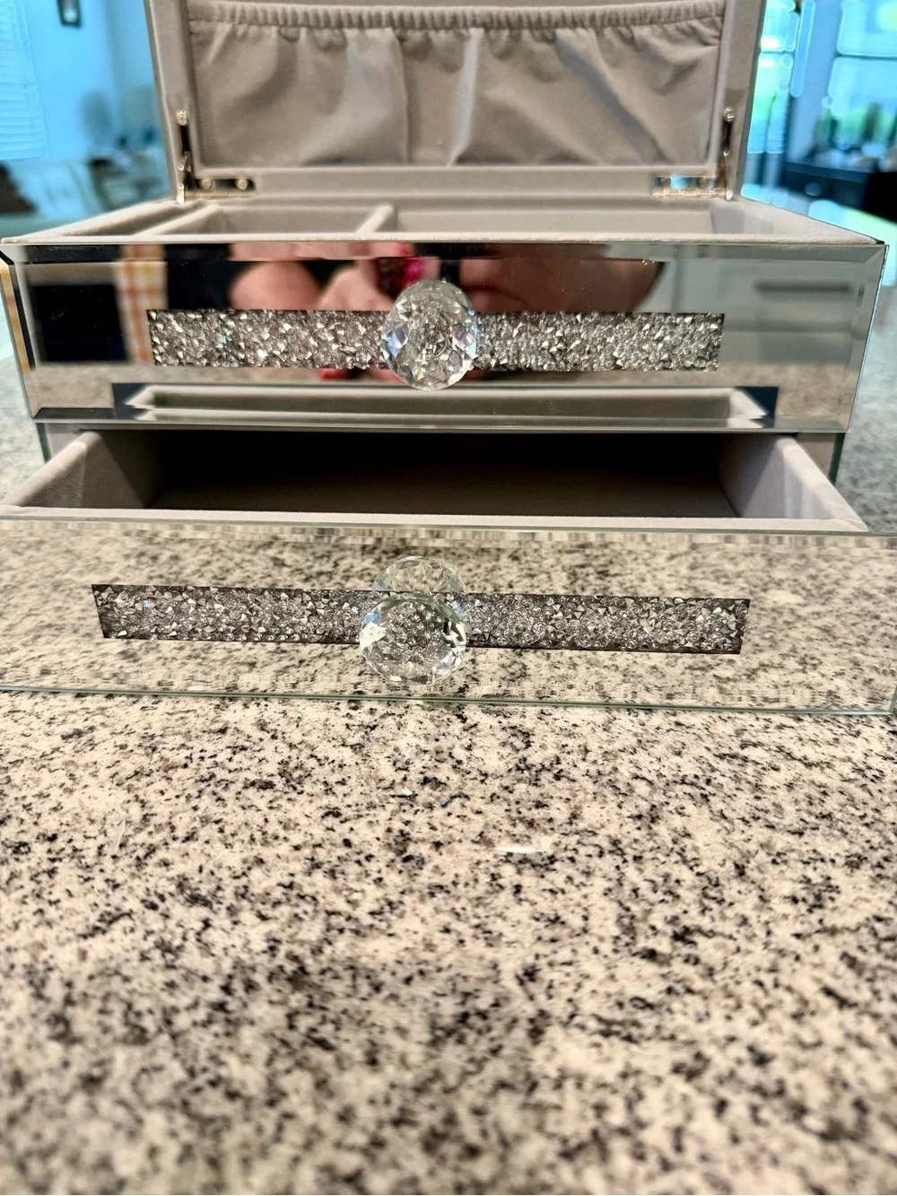 Silver Mirrored Jewelry Box with Crystal Accents - NEW